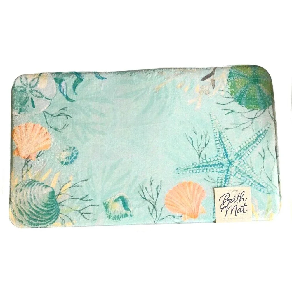 Shells Starfish Memory Foam Bathmat 18x30 Beach Summer Tropical Non-Skid